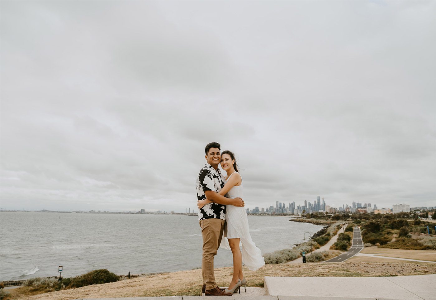 Preparations for pose practice for newlyweds in Melbourne wedding photography